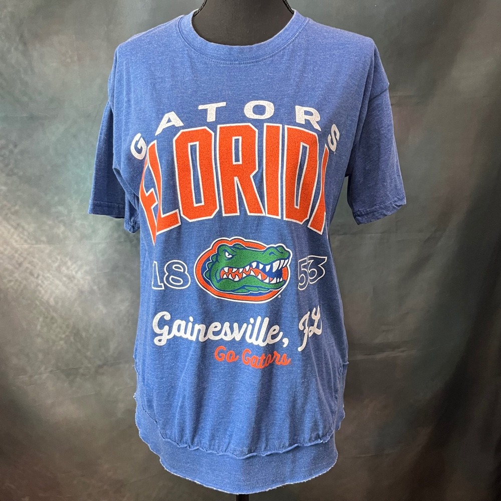 Pressbox University of Florida Gators T-Shirt Blue Heather Raw Hem Womens‎ Small